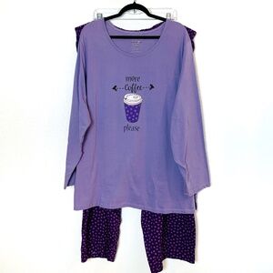 Dreams & Co Long Sleeve PJ Set Plus Size 3X Purple Two Piece Pajamas Cotton Cozy